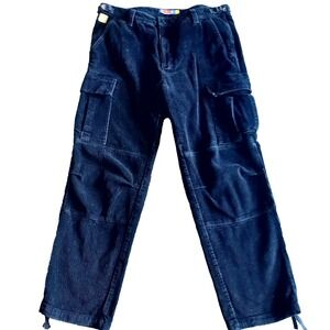 Empyre Corduroy Pant Men 36 Black Cargo Baggy Side Tie Double Knee Ankle Tue Y2K